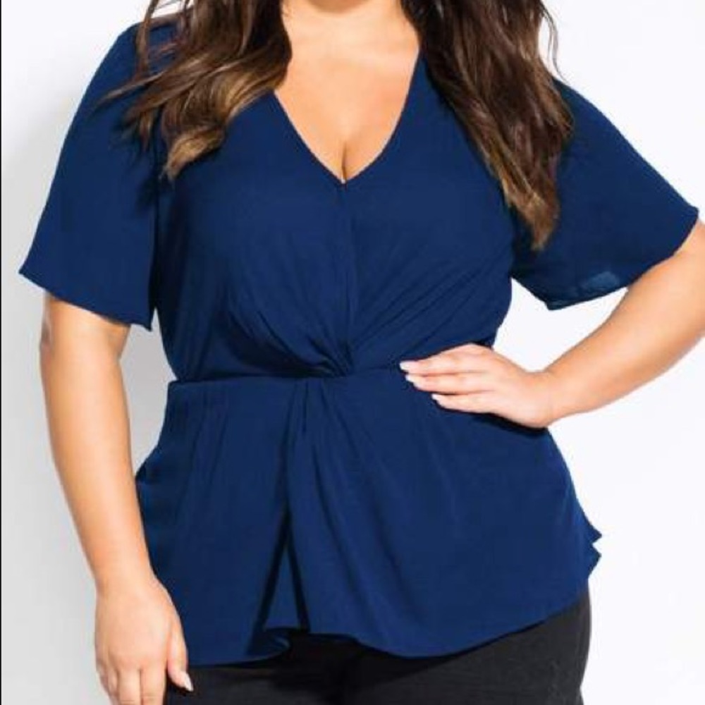 City Chic Navy Wrap Top, Size 18